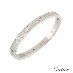 Cartier White Gold Pave Diamond Love Bracelet Size 18 N6033602